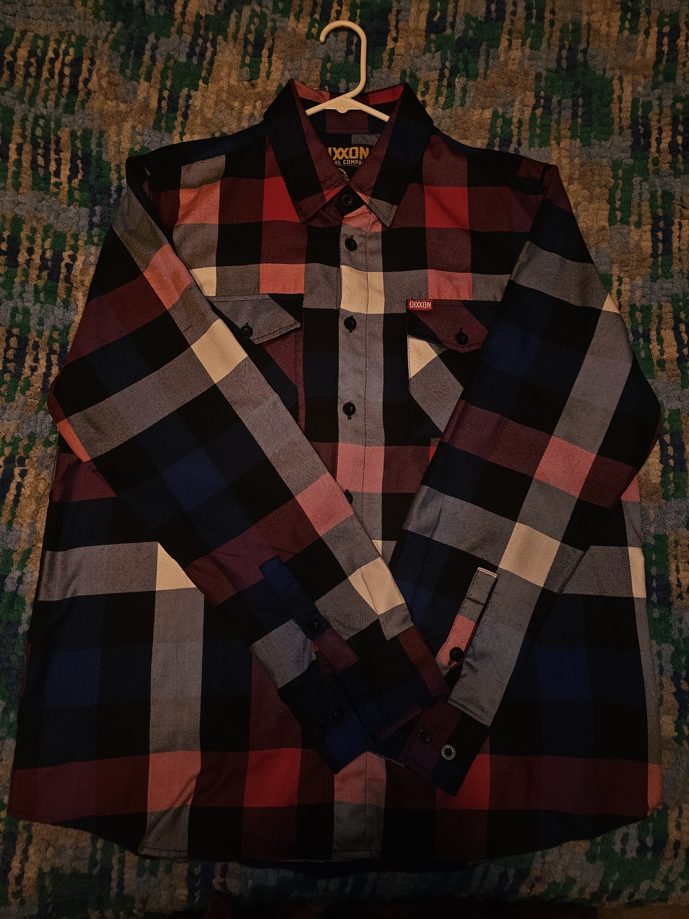 DIXXON Red Black Blue Plaid Flannel Button-Down Shirt "Rare One Here" - Picture 2 of 2